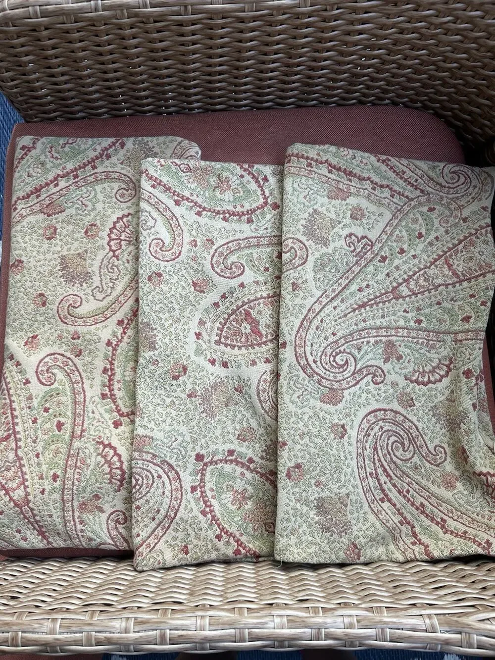 Pottery Barn Paisley Pillow Cover SET OF 3 Beige Green Red Zipper Fits 18x18